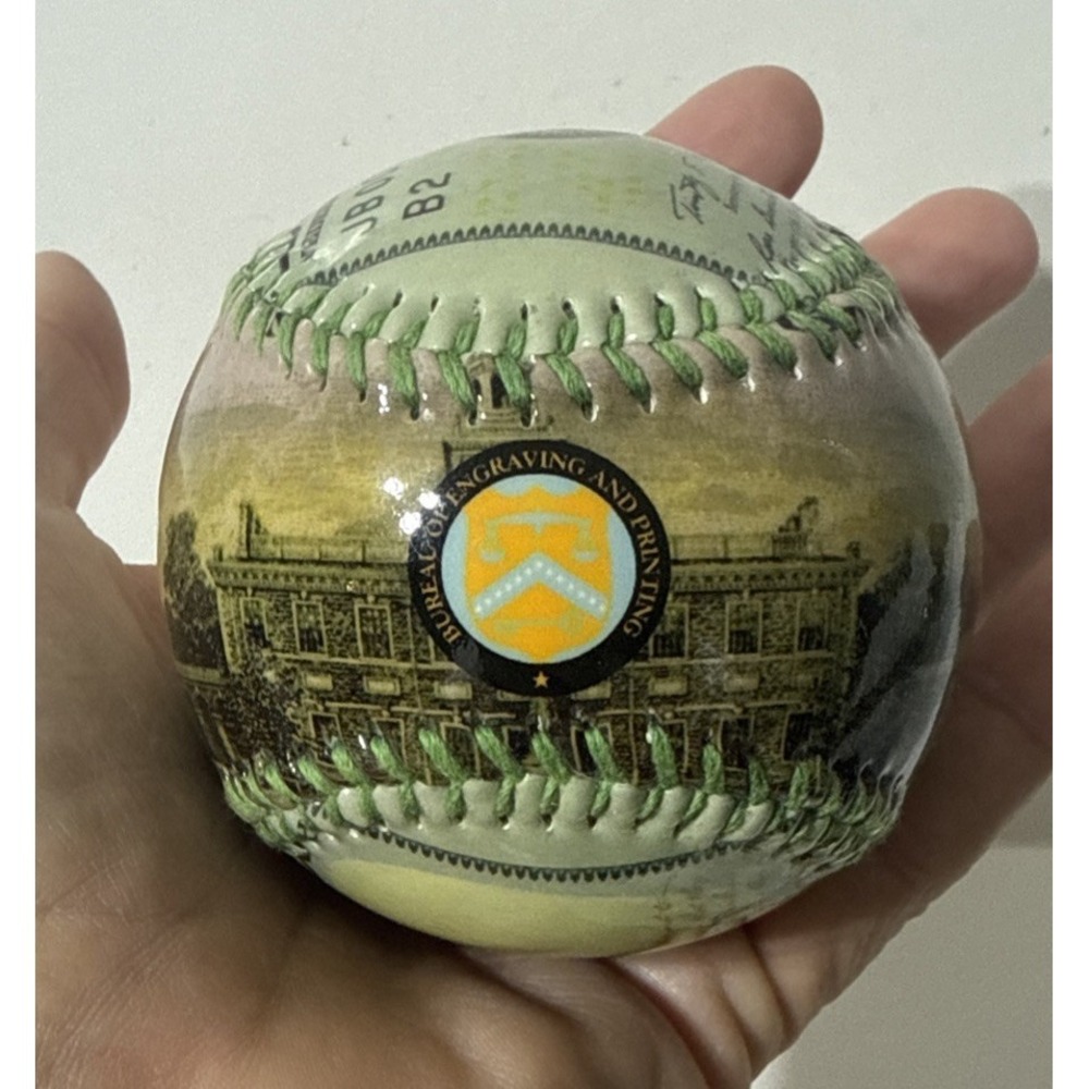 One Hundred Dollar Bill Bureau Of Engraving And Printing Souvenir Baseball Ball - Picture 5 of 7